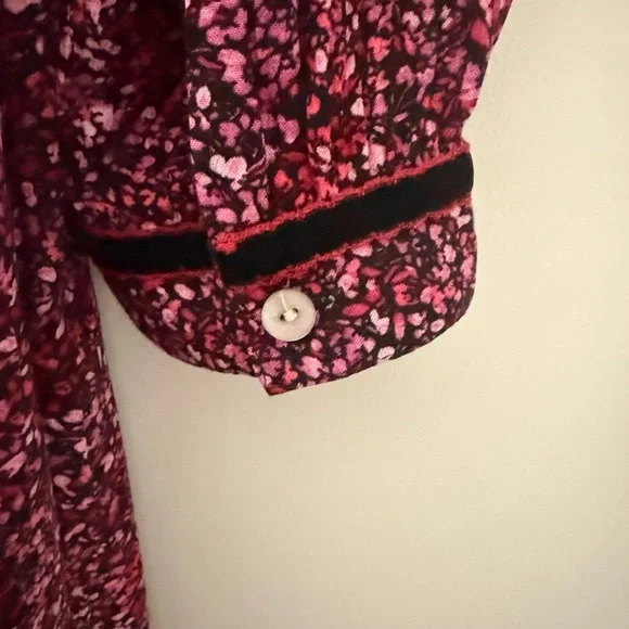 J. Jill Burgundy Floral Print V-Neck Long Sleeve Dress - Picture 8 of 9